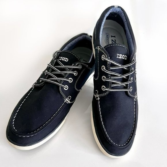 Izod Orson Mens Black Canvas Boat Shoes 